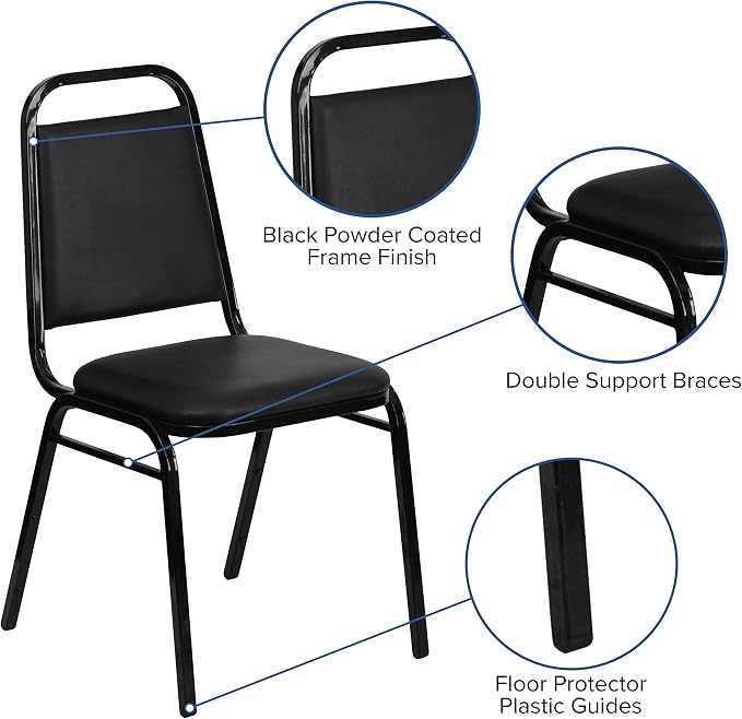 Flash Furniture Hercules Series Trapezoidal Vinyl Banquet and Event Chair, Commercial Event Chair with Padded Seat and Back, Black