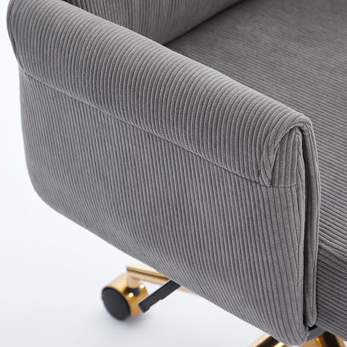 YITAI Stripes Velvet 360°Swivel Desk Chair, Modern Height Adjustable Home Office Armchair with Gold Base and Wheels for Vanity, Comfy Computer Chair for Study Living Room Bedroom（Gray）