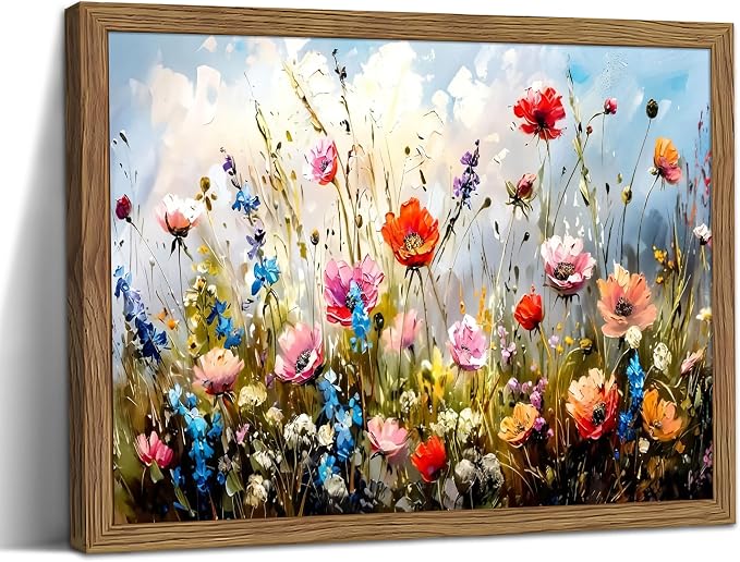 Framed Nature Floral Canvas Wall Art for Living Room - Colorful Flowers Botanical Wall Decor, Floral Market Watercolour Pictures Prints for Bedroom Bathroom Home Decor 16x24 inch