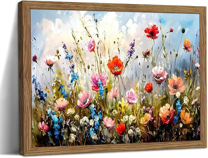 Framed Nature Floral Canvas Wall Art for Living Room - Colorful Flowers Botanical Wall Decor, Floral Market Watercolour Pictures Prints for Bedroom Bathroom Home Decor 16x24 inch