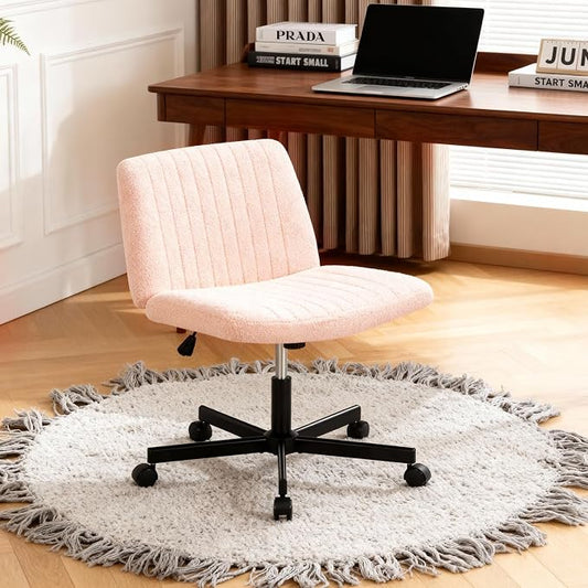 FDW Criss Cross Chair with Wheels Cross Legged Office Desk Modern Swivel Height Adjustable Wide Seat Computer Task Vanity Chair Comfy Fabric Armless Seating for Home Office