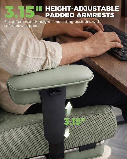GTPLAYER Big and Tall Office Chair, High Back Computer Gaming Chair with Ergonomic Lumbar Support &Pocket Spring Cushion for Lower Back Pain Relief, Leather Executive Chair with Foot Rest, Green