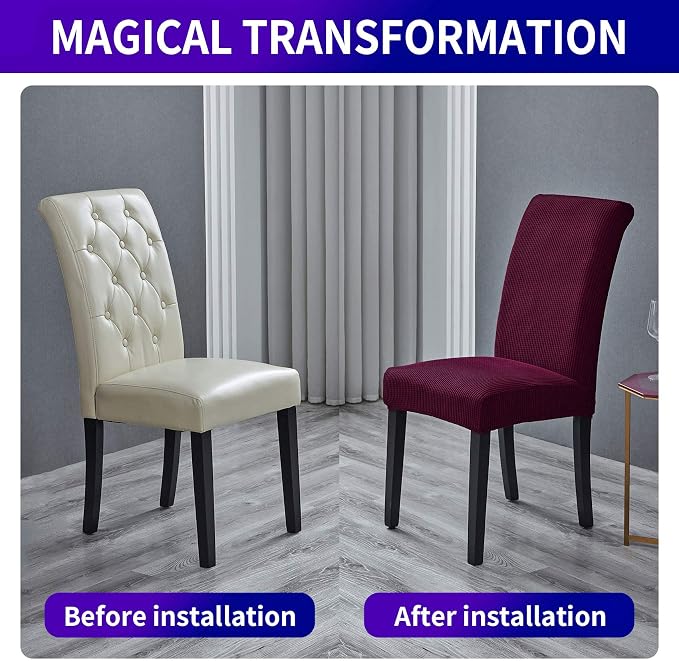 Stretch Chair Covers for Dining Room Set of 4, Removable Washable Dining Room Chair Covers, Dining Chair Slipcovers Seat Protector, Great for Home and Banquet Decor (Burgundy, 4 Pack)