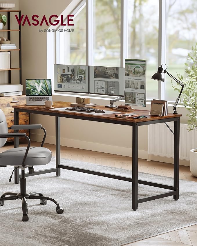 VASAGLE Computer Desk, Steel Frame and Particleboard Gaming Table, 63 x 23.6 x 29.9 Inch, Rustic Brown and Matte Black Small Desk for Bedroom and Home Office, Barnet Collection ULWD121K01