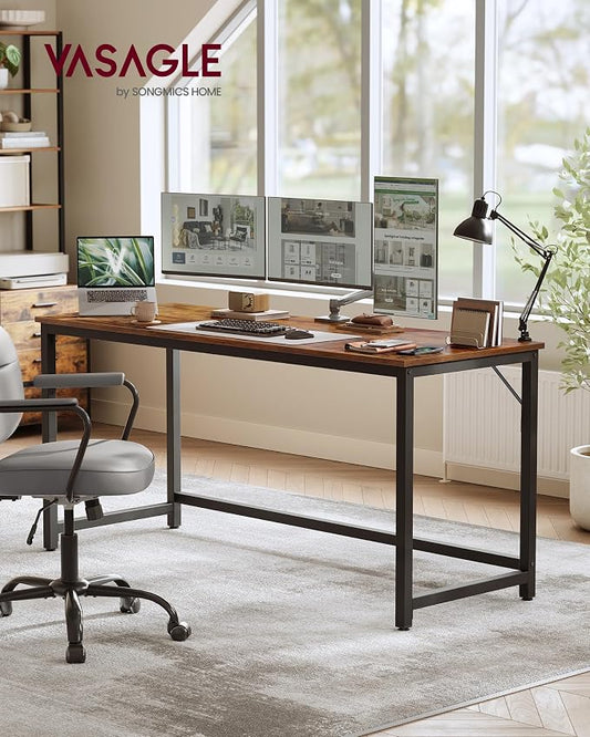 VASAGLE Computer Desk, Steel Frame and Particleboard Gaming Table, 63 x 23.6 x 29.9 Inch, Rustic Brown and Matte Black Small Desk for Bedroom and Home Office, Barnet Collection ULWD121K01
