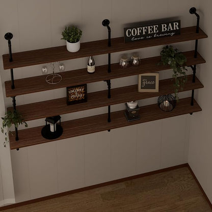 HDDFER Floating Book Shelves for Wall 4 Tier 70 inch Bookshelf Industrial Pipe Shelving Shelves Bookcase Industrial Bookshelves Pipe Shelf Wood Wall Shelf for Living Room
