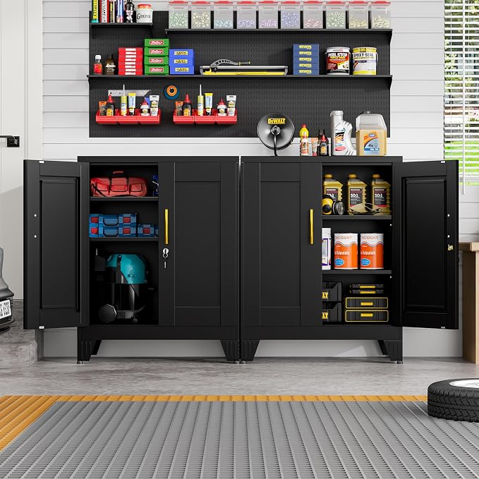 Black Metal Storage Cabinet, 36" Steel Locker Cabinets for Home Office, Locking Storage with Doors and 2 Adjustable Shelves, Utility Cabinet, for Office, Home, Garage, School