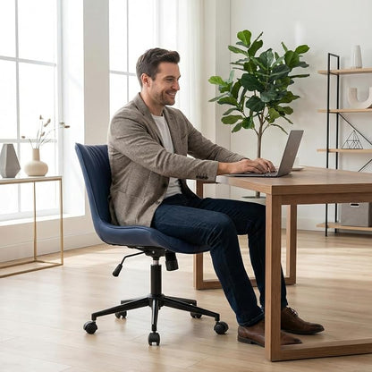YOUTASTE Navy Blue Office Chair, Faux Leather Armless Desk Chair with Wheels, Height Adjustable, Swivel, Rocking, 300 lbs Capacity, Metal Base, for Home Office Vanity, Purple