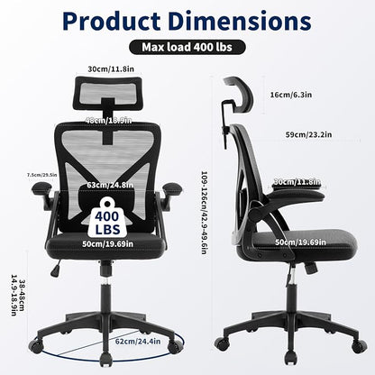 Office Chair,Ergonomic Desk Chair with Adjustable Lumbar Support,400 Lbs Mesh Computer Chair High Back with Headrest for Home Office (Black)