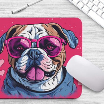 Pink Mousepad Glamour Dog Bulldog Mouse Pad for Home Office Gaming Working Desk Computer Desktop Accessories Non-Slip Rubber Mousepad for Dog Lovers