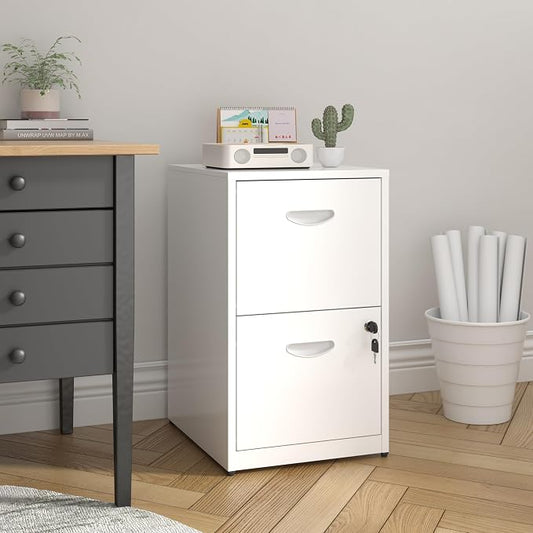 UNICOLY 2 Drawer File Cabinet with Lock, Metal File Cabinets for Home Office, Under Desk Storage, Printer Stand, Office File Cabinets for Letters and File Boxes, Assembly Required, White
