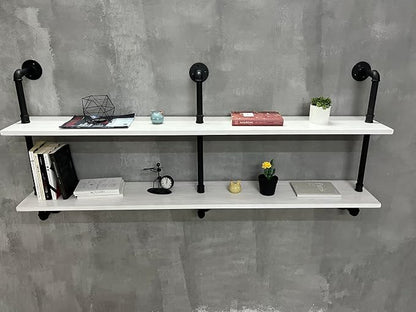 HDDFER Industrial Pipe Shelving Rustic White Pipe Wall Shelves Industrial Shelves with Wood Planks Floating Shelves 60 Inch Farmhouse Bathroom,Kitchen Shelving Wall Mounted