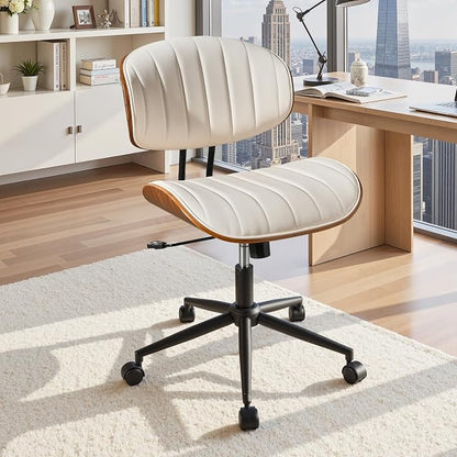Home Office Desk Chair with Wheels, Adjustable Height Armless Desk Chairs, PU Leather Mid Back 360° Small Computer Chair for Study Meeting Makeup Room (White Stripe)