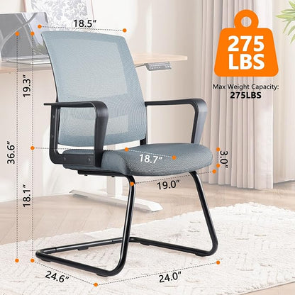 CLATINA Waiting Room Chairs with Armrests and Adjustable Lumbar Support, Breathable Mesh Back Desk Chair No Wheels, Office Guest Chairs & Reception Chair for Conference Room, Grey, 4PK