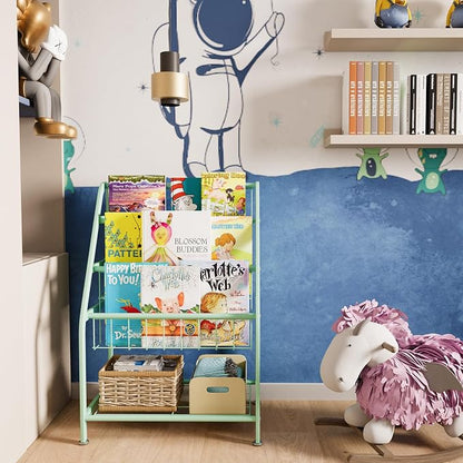 aboxoo Kids Bookshelf Todder Freestanding Small Bookcase Organizer for Children Room 18 inches Metal Bookcase Toy Organizer Green Stable Bookcase Bookstore Library Book Unit Storage for Small Place