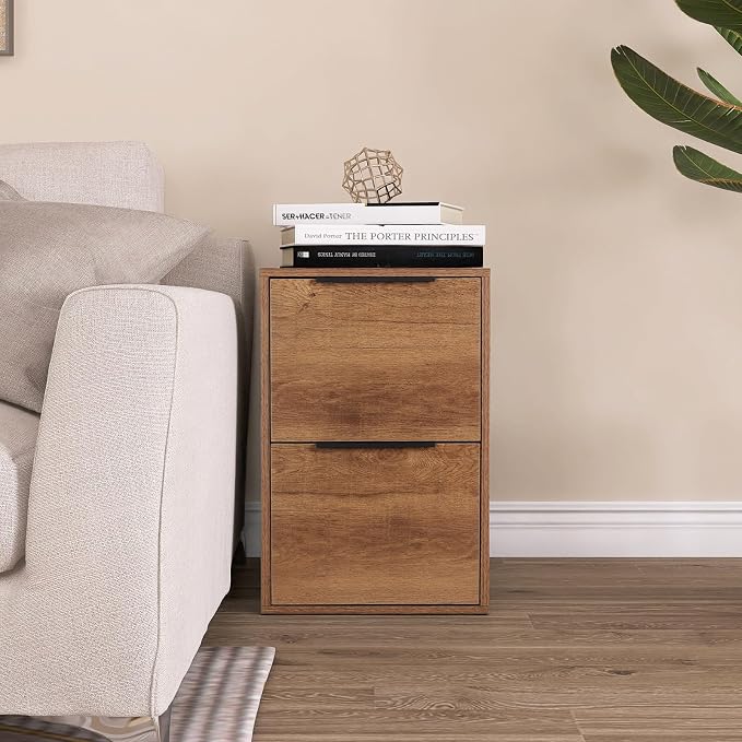 2 Drawer File Cabinet, Wood Vertical Filing Cabinet Fits Hanging Files/Letter Size, Small Under Desk File Cabinets for Home Office, Brown