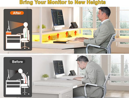 EnHomee 104''L Shaped Desk with 4 Layouts,Outlet for Two Person Home Office | 4 Layout Sizes 64''–104'', Multi-Room Compatibility, 4 AC+2 USB Outlet, Multi-Monitor Stand, Simultaneous Work and Charging