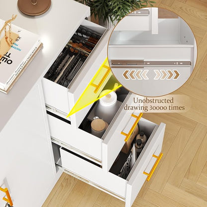 GAIOUS Metal Sideboard Buffet Cabinet, Storage Cabinets with 3 Drawers and Shelf, White Locking Steel File Storage Cabinet, Kitchen Cabinet Cupboard Pantry for Office Dining Living Room Kitchen Garage