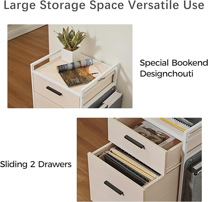 EUREKA ERGONOMIC 2 Drawer Mobile File Cabinet with Wheels, Solid Wood Rolling Storage Cabinet for Home Office, Space-Saving Under Desk Organization with Printer Stand,White