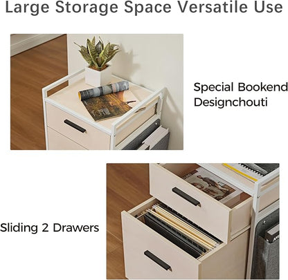 EUREKA ERGONOMIC 2 Drawer Mobile File Cabinet with Wheels, Solid Wood Rolling Storage Cabinet for Home Office, Space-Saving Under Desk Organization with Printer Stand,White