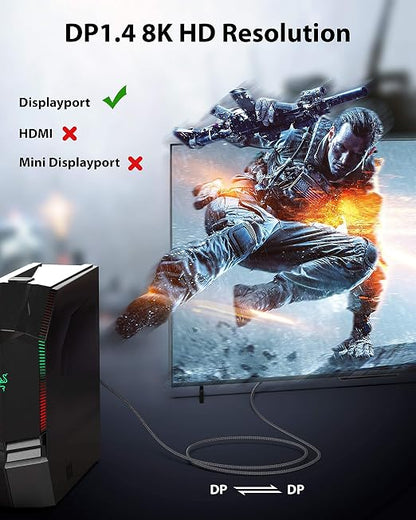 Maxonar 8K DisplayPort 1.4 Cable DP to DP - 5 Ft/1.5M, HBR3 High Speed, Supports 8K@60Hz, 4K@240Hz, 2K@144Hz - 2 Pack for PC, Laptop, TV, Gaming Monitor