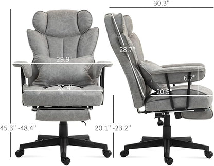 HOMCOM Massage Executive Office Chair with 6 Vibration Points, 400LBS Heated Big and Tall Office Chair with Foot Rest and Lumbar Support, Microfiber Reclining Computer Desk Chair, Gray