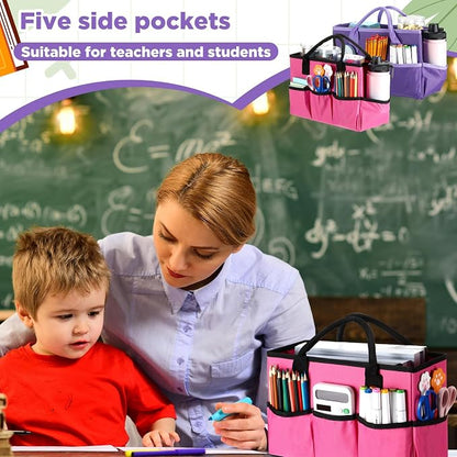 Tellingyou 2 Pcs Art Craft Tote Bag Teacher Craft Organizers and Storage Bag Desktop Tote Supply 600d Oxford Classroom Organizer Caddy Gift for Crafters Christmas Office(Purple, Rose Red)