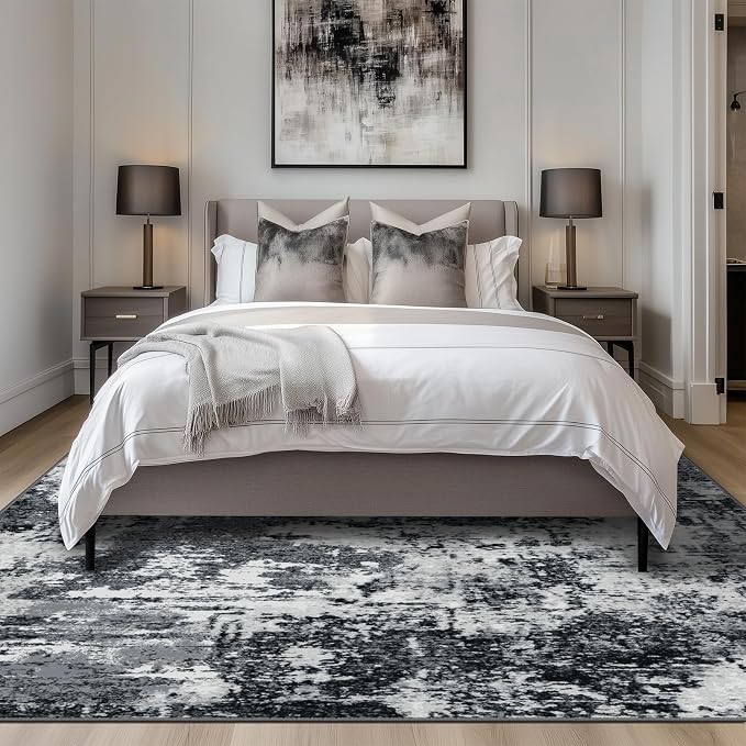RELEANY Washable Area Rugs 6'x8' Non-Slip Modern Abstract Soft for Living Room Entryway Bedroom Kitchen, Print Pattern, Black Navy Blue Gray