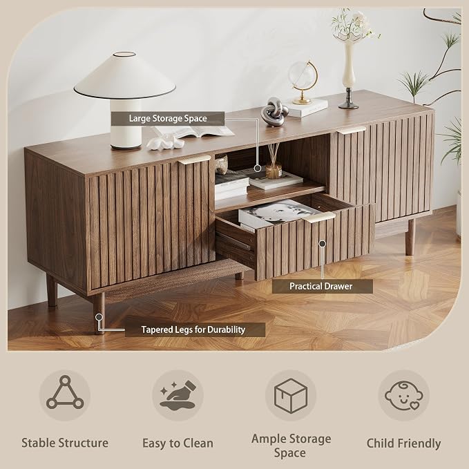 TV Stand and Coffee Table Set of 2, Mid Century Modern Lift Top Coffee Table, TV Console Table Living Room Table Sets for Living Room, Bedroom, Home Office, Walnut