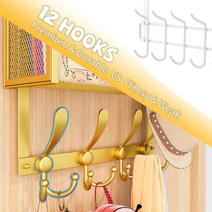 Kaiferty Over The Door Hooks Organizer, Coat Rack Over The Door Storage Hanger Towel Rack, Back of Door Storage Organizer for Bathroom,Bedroom,Kitchen,Office (Gold, 4-Tier)