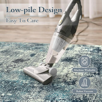 Lahome Abstract 5x7 Area Rugs for Living Room, Machine Washable Ultra Thin Bedroom Rug Non-Slip, Low-Pile Soft Modern Blue Grey Indoor Large Floor Carpet for Office Dining Room Playroom