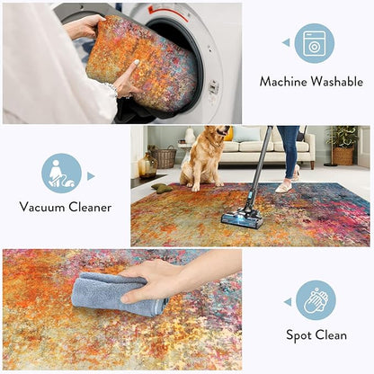 Lahome Modern Abstract Runner Rug - 2x7 Colorful Rug Runners for Hallways Non Slip Laundry Room Rug Washable Carpet Runner, Rainbow Soft Non Skid Indoor Runner for Bedroom Kitchen Bathroom