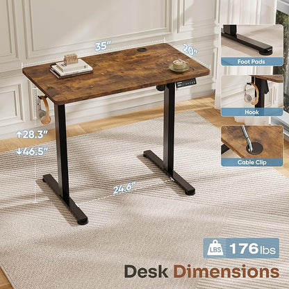 Monomi Small Electric Standing Desk, 35" x 20" Whole Piece Height Adjustable with Memory Controller, Sit to Stand Desk Workstation for Home Office, Rustic Brown