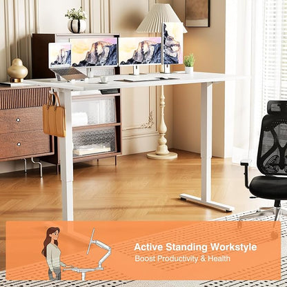 Sweetcrispy 55 Inch Electric Standing Desk, Height Adjustable Sit Stand Up Desk, Computer Workstation Home Office Gaming Rising Table with Memory Preset Splice Board,White