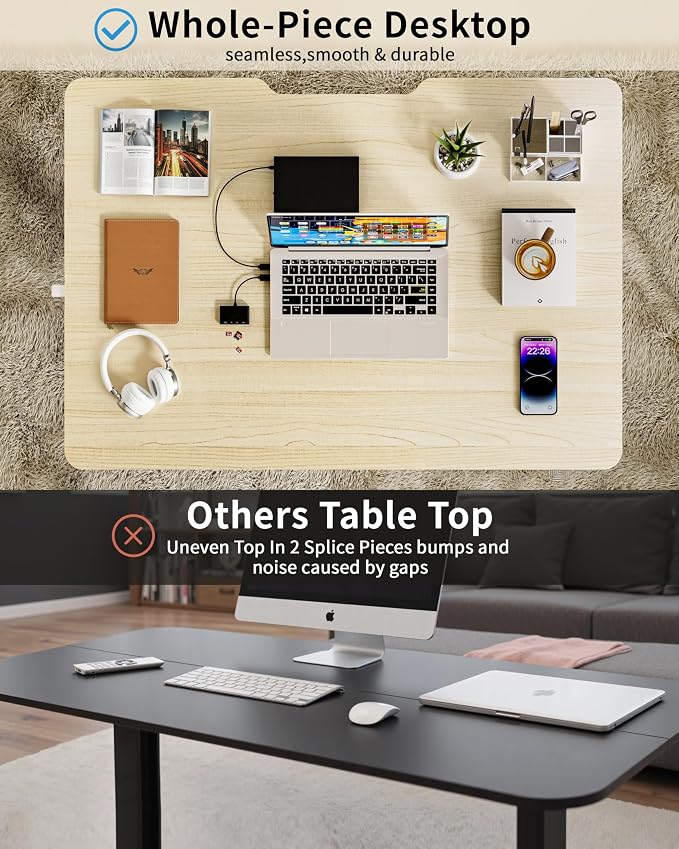 Okin Small Electric Standing Desk, 36" x 24" Whole Piece Height Adjustable Desk, Oak Sit to Stand Computer Workstation with Wheels for Home Office