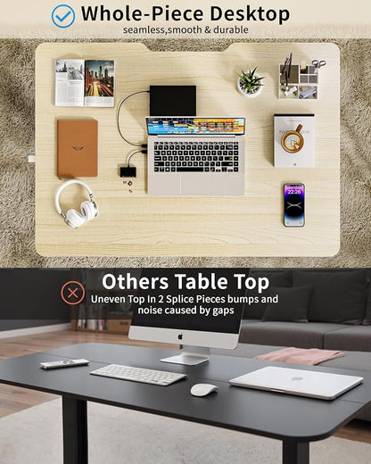 Okin Small Electric Standing Desk, 36" x 24" Whole Piece Height Adjustable Desk, Oak Sit to Stand Computer Workstation with Wheels for Home Office