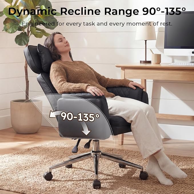 Big and Tall Office Chair - Criss Cross Leather High Back Executive Office Chair with Armrests & Wheels, Ergonomic Computer Gaming Desk Chair for Home, Makeup Vanity & Bedroom, Black, 49.6”H×22”W