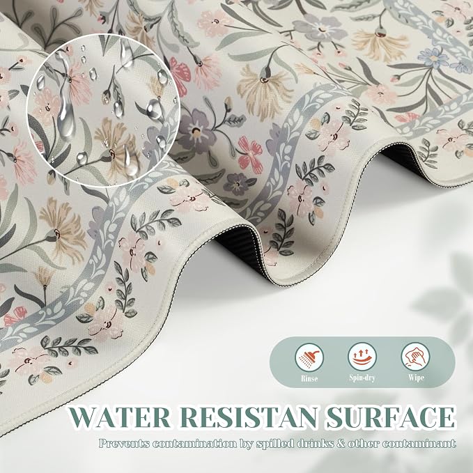 iCasso Aesthetic Flower Mouse pad for Laptop, Desk Pad Mat, Desk Matt for Desktop 13.7"x23.6", Anti-Slip Mousepad with Stitched Edges for Laptop Computer Keyboard(Gray Floral)