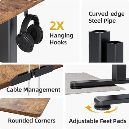Claiks Electric Standing Desk, Adjustable Height Stand up Desk, 55x24 Inches Sit Stand Home Office Desk with Splice Board, Black Frame/Rustic Brown Top