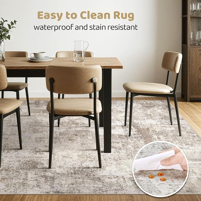 12x18 Area Rugs Living Room: Washable Large Abstract Soft Rug Stain Resistant Indoor Floor Non-Slip Accent Carpet for Women Modern Home Enthusiasts Aged 25-45 - Bedroom Nursery Playroom- Beige Brown