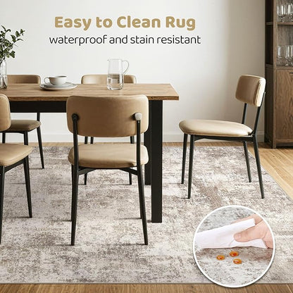 Large Area Rugs 12x15: Washable Abstract Modern Soft Rug Stain Resistant Indoor Floor Non Slip Accent Carpet for Living Room Bedroom Nursery Playroom Dining Room Office Dorm Home House- Beige Brown
