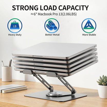 ALASHI Laptop Stand for Desk with 360° Rotating Base, Multi-Angle Adjustable Laptop Stands, Foldable Laptop Riser Compatible with 10 to 17 Inches PC Computer, Grey