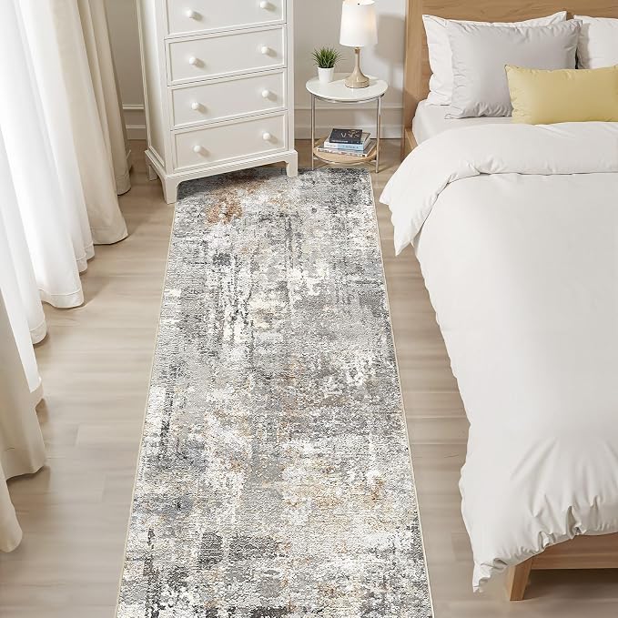 Runner Rug Kitchen Washable Rugs: 2x6 Non-Slip Abstract Soft Modern Stain Resistant Indoor Floor Neutral Accent Throw Carpet for Hallway Bathroom Laundry Room Entryway Bedroom- Gray Rust