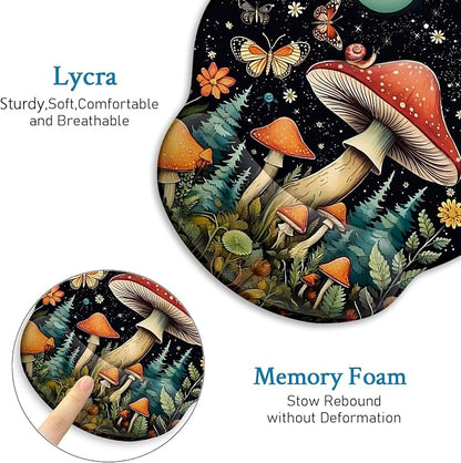 Blusabaca Ergonomic Mouse Pad with Wrist Rest, Mushroom Butterfly Mouse Pads Wrist Support for Desk, Gaming Mousepad for Wireless Mouse Laptop Computer Work Home Desk Accessories Office Supplies Decor