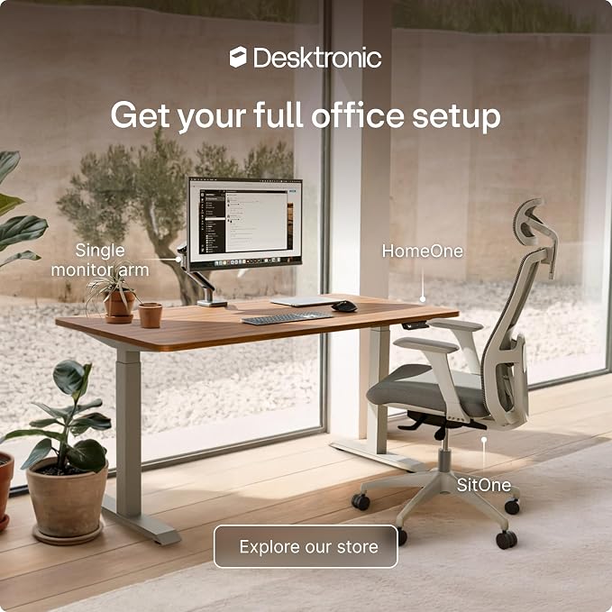 Desktronic HomeOne Standing Desk 54x28 — Ergonomic Sit Stand Home Office Desk, Made in Europe, Electric Dual Motor Height Adjustable, USB & USB-C Charging, Wobble-Free, Touchscreen, 3 Memory Presets