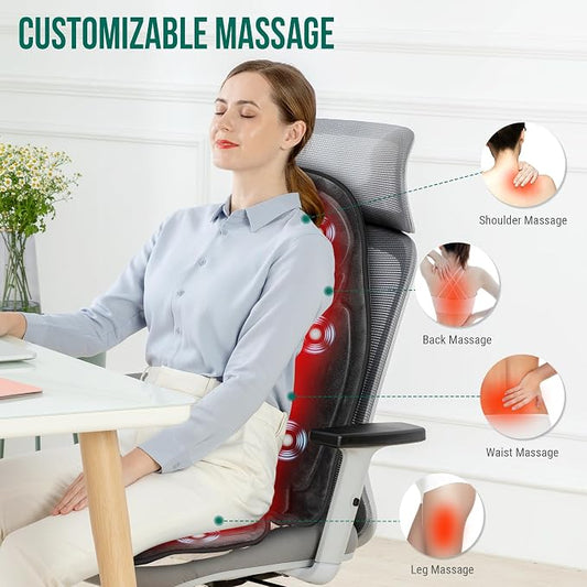 Snailax Back Massager with Heat, Vibration Massage Seat Cushion with 6 Vibrating Motors and 2 Heat Levels, Massage Chair Pad for Home Office use, Gifts for Fathers Day Dad