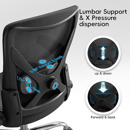 Ergalithic Office Home Ergonomic Desk Chair-Computer X-Shaped Chair Mesh PU Leather with Adjustable Lumbar Support-Executive Chair High Back Flip-Up Arms for Long Hours (Black-No Headrest)
