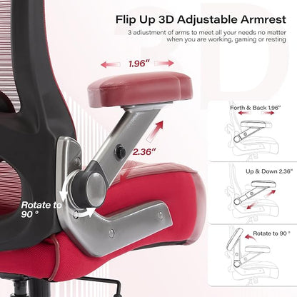 Big and Tall Office Chair 600lbs with 3D Flip Arms, Heavy Duty Large Executive Computer Desk Chair Ergonomic Mesh High Back Plus Size Chair for Adults