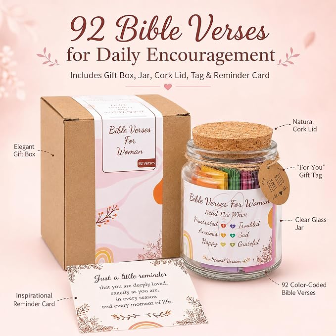 Bible Verses Jar for Women – Christian Gifts For Women, Color Coded Scripture Jar, Mothers Day Gifts For Mom