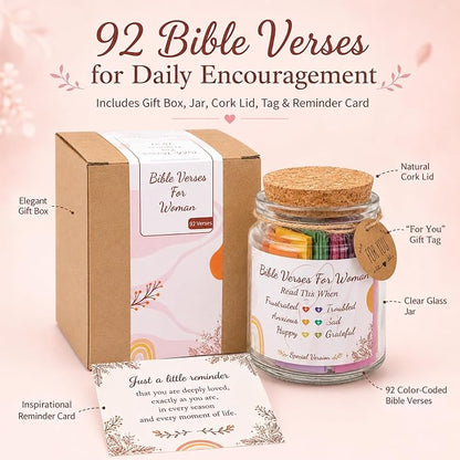Bible Verses Jar for Women – Christian Gifts For Women, Color Coded Scripture Jar, Mothers Day Gifts For Mom